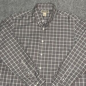 Duluth Trading Shirt Mens Large Tall Black Red Check Long Sleeve Button Down